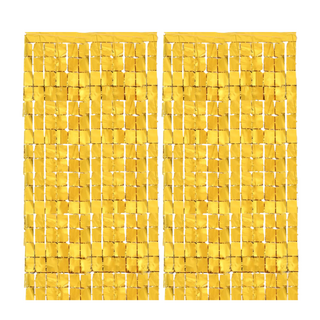 2M Rectangle Square Tinsel Foil Backdrop Curtain Gold