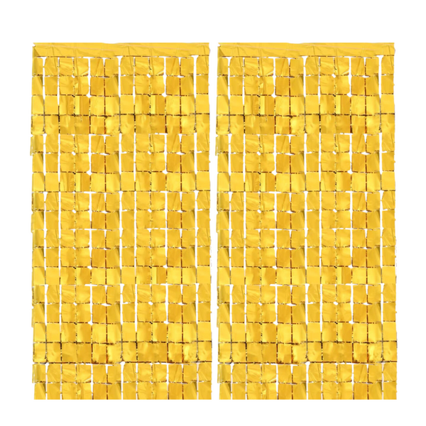 2M Rectangle Square Tinsel Foil Backdrop Curtain Gold