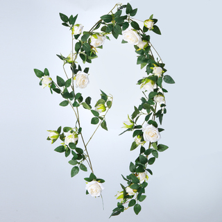 1.8m Artificial White Rose Garland with Rose Leaf