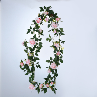 1.8m Artificial Pink Rose Garland with Rose Leaf