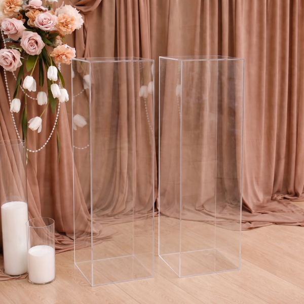 Set of 2 Clear Acrylic Plinths Pillars 95cm
