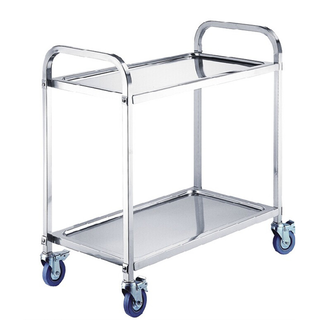 Stainless Steel 2 Tiers Food Trolley Dining Service Utility Cart