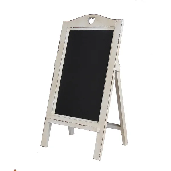 Rustic White Wooden Vintage Chalkboard with White Heart Easel Rack Blackboard 