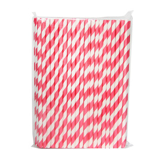 100 x Pink and White Stripe Paper Drinking Straw Wedding Party Supplies 