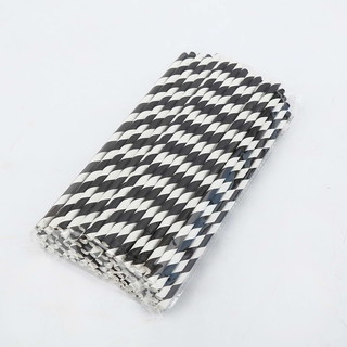 100 x Black and White Stripe Paper Drinking Straw Wedding Party Supplies
