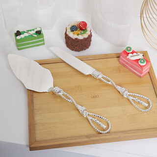 Wedding Bridal Cake Server Knife Set Steel Twisted String Handle Gift Box 