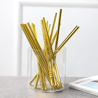100 x Gold Paper Drinking Straw Wedding Party Supplies 