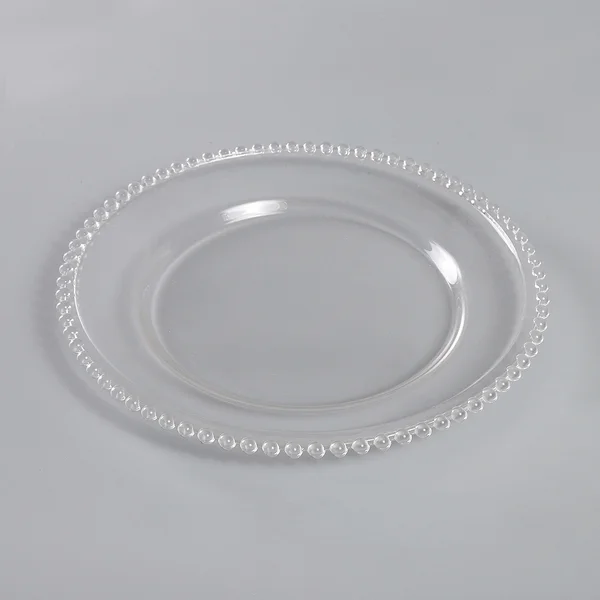 4 x Clear Glass Charger Plate Beaded Clear