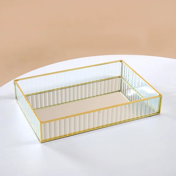 Gold Mirror Tray Makeup Organizer Jewelry Holder 30cm