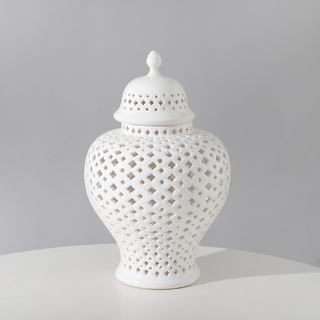 2 x White Ceramic Temple Jar