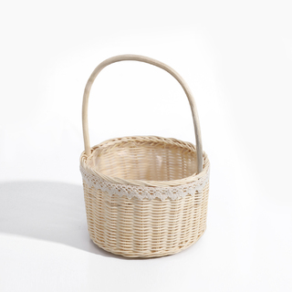 Natural Rattan Flower Girl Wicker Basket with Guipure Lace 