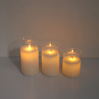 Set of 3 Glass Flickering LED Pillar Candle