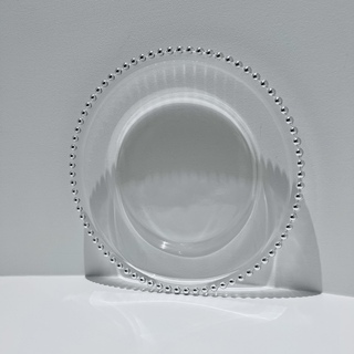 4 x Clear Glass Charger Plate Beaded Silver