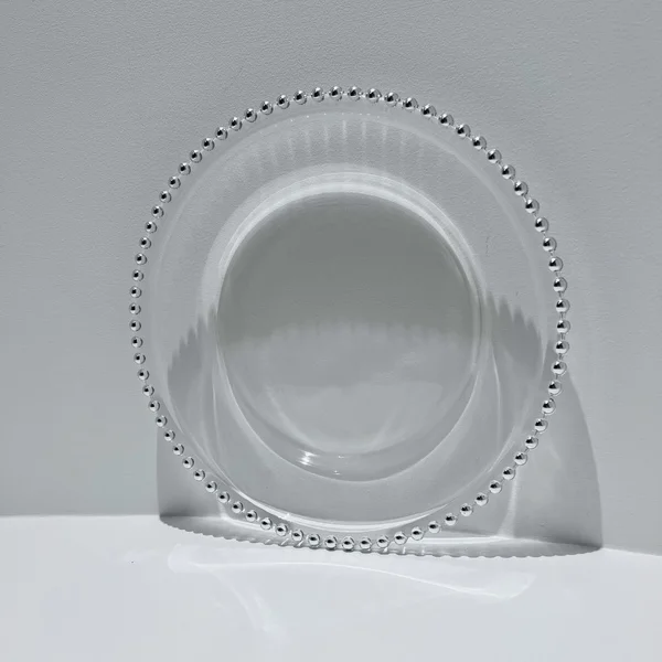 4 x Clear Glass Charger Plate Beaded Silver