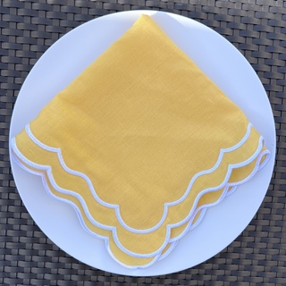 10 x Cotton Linen Scalloped Napkin Mustard Gold