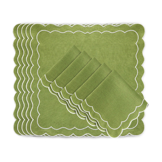 10 x Cotton Linen Scalloped Napkin Sage Green