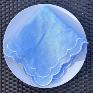 10 x Cotton Linen Scalloped Napkin Baby Blue