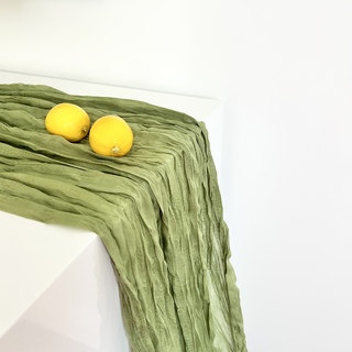 2 x Boho Cheesecloth Table Runner Sage Green 90x400cm