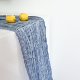 2 x Boho Cheesecloth Table Runner Dusty Blue 90x400cm