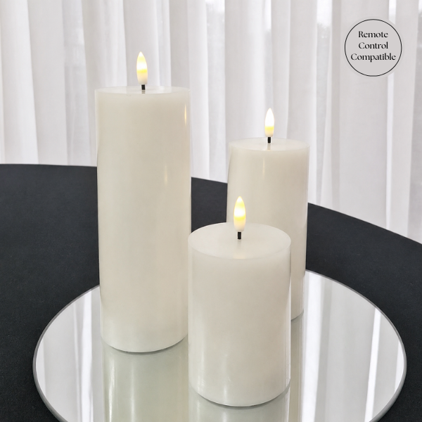 Set of 3 Candle Do Real Wax Flickering Glow LED Pillar Candle 7.5cmDx10/15/20cm