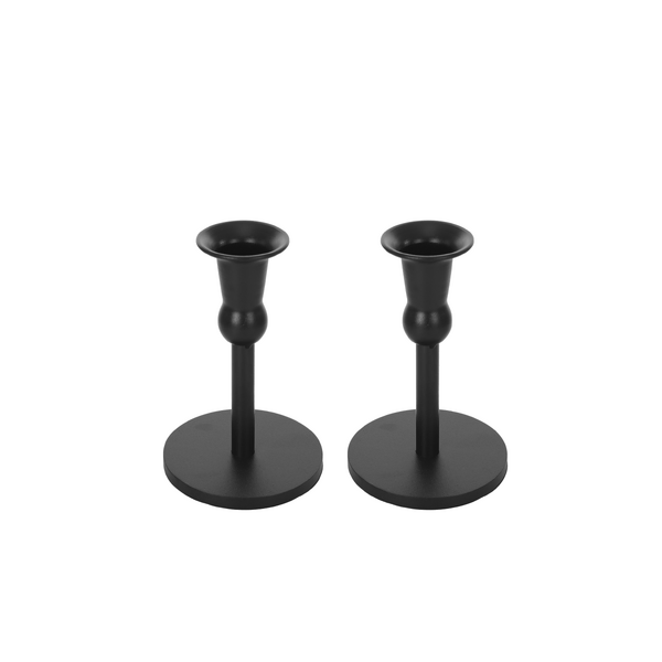 2 x Cleo Metal Taper Candle Holder Matt Black 15cm