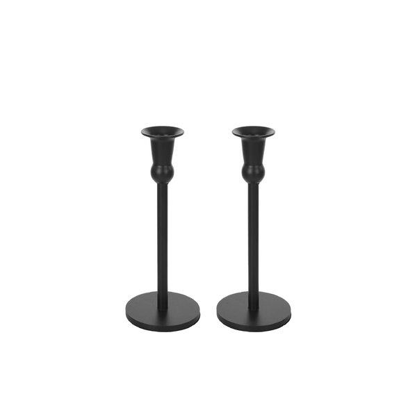2 x Cleo Metal Taper Candle Holder Matt Black 25cm