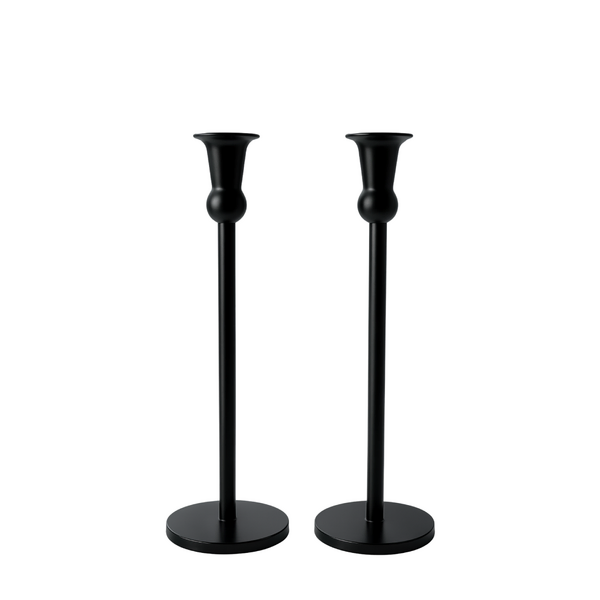 2 x Cleo Metal Taper Candle Holder Matt Black 35cm