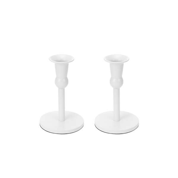 2 x Cleo Metal Taper Candle Holder White 15cm