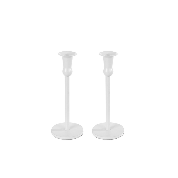 2 x Cleo Metal Taper Candle Holder White 25cm