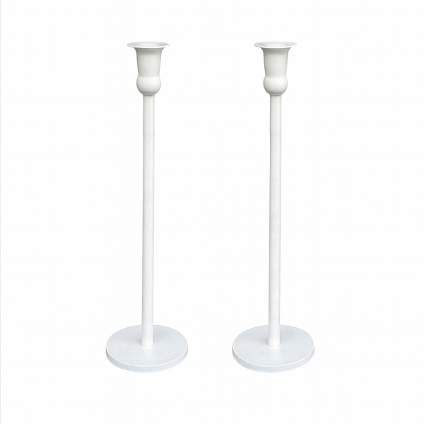 2 x Cleo Metal Taper Candle Holder White 35cm