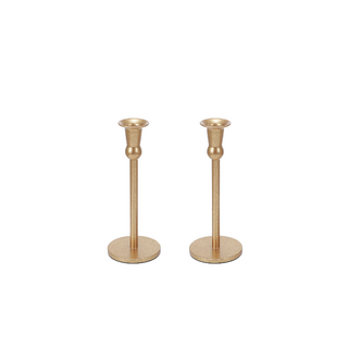 2 x Cleo Metal Taper Candle Holder Gold 25cm