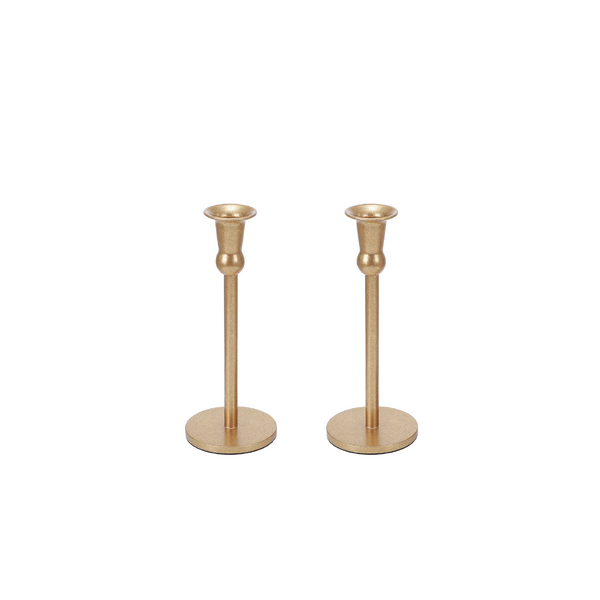 2 x Cleo Metal Taper Candle Holder Gold 25cm