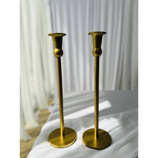 2 x Cleo Metal Taper Candle Holder Gold 35cm