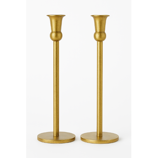 2 x Cleo Metal Taper Candle Holder Gold 35cm