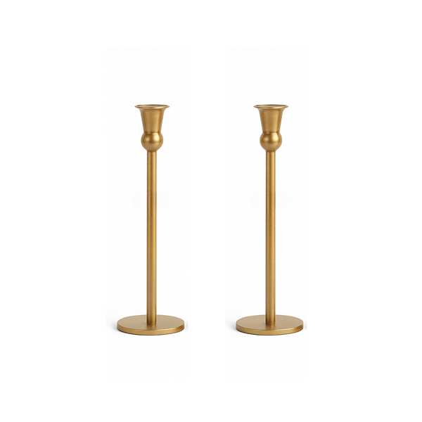 2 x Cleo Metal Taper Candle Holder Gold 35cm