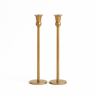 2 x Cleo Metal Taper Candle Holder Gold 45cm