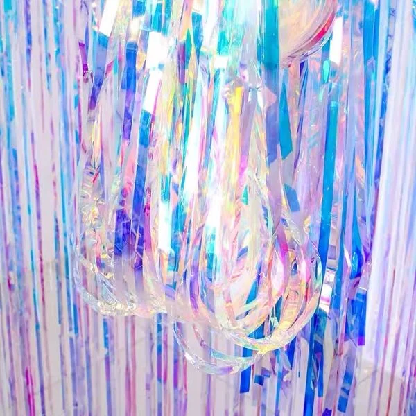 Metallic Tinsel Foil Fringe Backdrop Curtain Aurora 2m