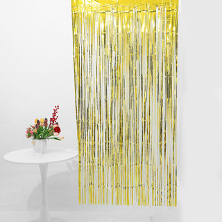 Metallic Tinsel Foil Fringe Backdrop Curtain Gold 2m