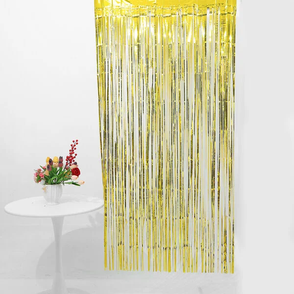 Metallic Tinsel Foil Fringe Backdrop Curtain Gold 2m