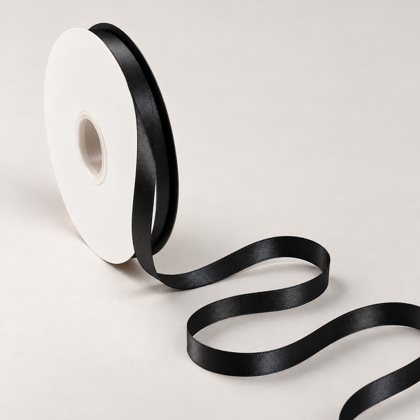 Double Faced Satin Ribbon Black 10mm x 91m