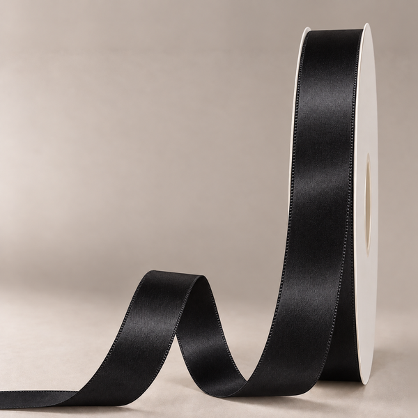 Double Faced Satin Ribbon Black 25mm x 91m