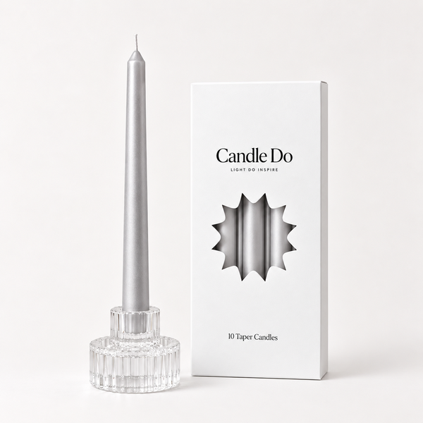 CandleDo 120 x Taper Candles Metallic Silver 25cm Bulk