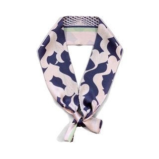 Silk Satin Skinny Scarf with I Carry Your Heart with Me Illustration in Pink and Dark Slate Blue 100