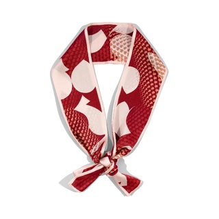 Silk Satin Skinny Scarf with I Carry Your Heart with Me Illustration in Crimson