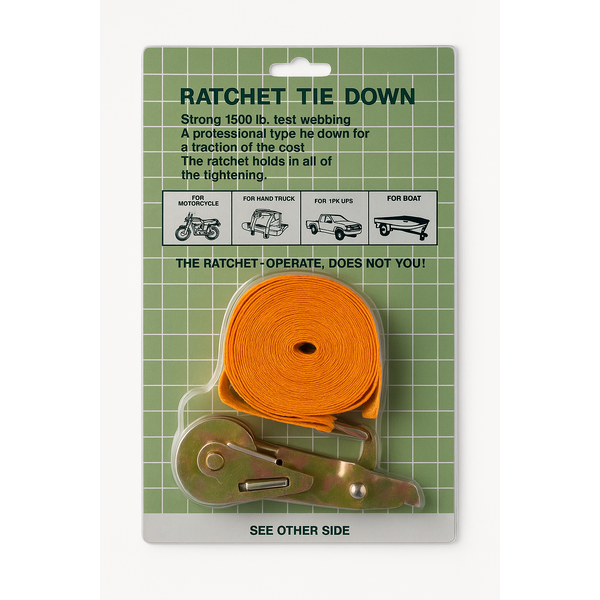 Ratchet Tie Down Strap 25mm x 4.5m long 1500lb