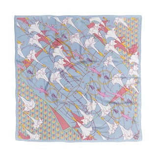 Silk Satin Square Scarf with Mandala in Periwinkle Blue 90