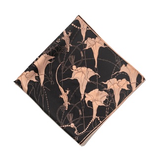 Silk Satin Square Scarf with Mandala in Dark Brown 60cm