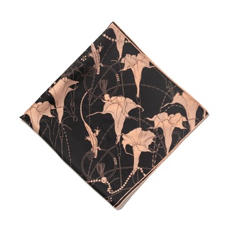 Silk Satin Square Scarf with Mandala in Dark Brown 60