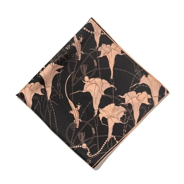 Silk Satin Square Scarf with Mandala in Dark Brown 60cm