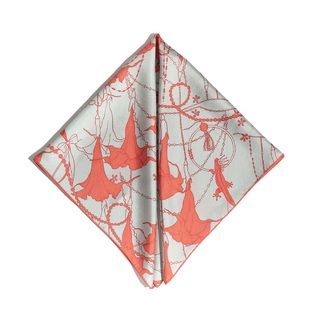 Silk Satin Square Scarf with Mandala in Silver and Orange 60